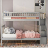 Twin over Full Stairway Bunk Bed with Storage, Gray 08886606