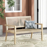 Outdoor Wicker and Acacia Wood Loveseat, Light Multibrown and Light Brown, 34'' H X 46.5'' W X 74229.00MLBRN