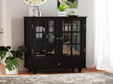Minimalist Black Buffet Cabinet with Double Glass Doors and Drawer, Modern Wooden Storage Sideboard W2557P307942
