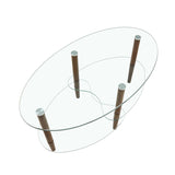 ZNTS Transparent Oval coffee table, modern table in living room Oak wood leg tea table 3-layer 25975996