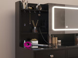Pitted Particleboard With Triamine Coating, Tempered Glass Table Top, 5 Drawers, With Shelves, With 45527334