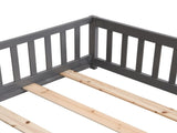 Full Size Floor Bed with Door,Solid Wood Platform Bed Frame with Fence,Suitable for children,Pine W495123245
