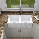 Ceramic White 33*18*10" Kitchen Double Basin Farmhouse Sink Rectangular Vessel Sink JY3318A