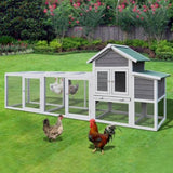 122" Large Gray Wood Chicken Coop Hen House Pet Rabbit Hutch Wooden Pet Cage Backyard with Nesting W773P293153