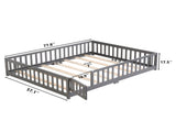 Full Size Floor Bed with Door,Solid Wood Platform Bed Frame with Fence,Suitable for children,Pine W495123245