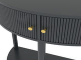 Artisan-Crafted Wave-Pattern Demi-Lune Console Table with Dark Gray Finish,Unique Half Moon Design 68908994