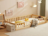 Natural wood color, painted finish, pine wood, playpen bed, with door, and bed board, twin 29052325