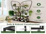 6-Tier Butterfly Shape Metal Plant Stand 2-Pack with Hanging Hooks Adjustable Foot Pads Black 65197727