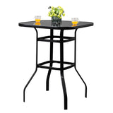 ZNTS Wrought Iron Glass High Bar Table Patio Bar Table Black 70228562