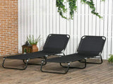 Black Set of 2 Folding Pool Chairs Chaise Lounge with 5-Level Reclining Back, Steel Frame for 05855396