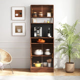 Kitchen Pantry Sideboard with 2 Sliding Striped Glass Doors, Freestanding Countertop Storage Cabinet W331P257392
