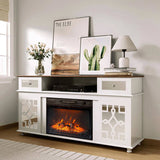 White Media Console with Mirror Doors - 60" TV Stand for 23" Fireplace, 2 Doors, 2 Drawers & 27312652