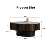 ZNTS Oval Coffee Table Handcrafted Relief Sturdy Pedestal Wooden Olive-Shaped Tea Table for Living Room W3081P255079