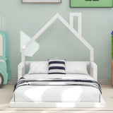Twin Size Wood Floor Bed with House-shaped Headboard, White WF304145AAK