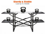 Foldable Aluminum Camping Kitchen Table Heat Resistant Slatted Tabletop, 4 Foldable Side Trays Mesh 08504141