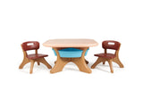 Brown Kids Table and 2 Chairs Set with 4 Storage Boxes, Toddler Activity Table for Drawing Playing 90631640