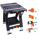 Portable Folding Work Table, 2-in-1 as Sawhorse & Workbench, Large Load Capacity with 2pcs Clamps W465P182390