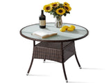 31.5" Patio Table for 4-Person, Outdoor Patio Wicker Round Table, All-Weather Rattan Bistro 50420156