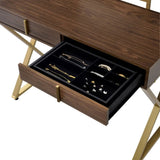 Coleen Walnut & Gold Finish Vanity Desk W/Mirror & Jewelry Tray B2726P315741