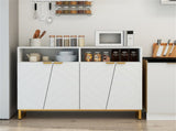 White Modern Sideboard with Irregular Doors & Golden Handles, 2 Open Shelves & Double 2-Door 64232003