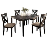 ZNTS Brushed Black Solid wood 5pc Dining Set Table And 4x Chairs Brown Fabric Cushions Seats X-Cross Back B011P214984