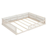 Wood Full Size Upholstered Platform Bed with Guardrail and Pillow, Beige WF323090AAA