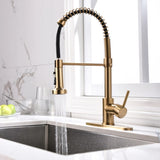 Commercial Brushed Nickel Kitchen Faucet with Pull Down Sprayer, Single Handle Single Lever Kitchen W1932P172308