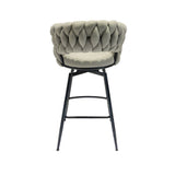 28" Bar Chair Linen Woven Bar Stool Set of 2,Black legs Barstools No Adjustable Kitchen Island 10838002