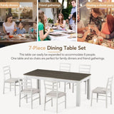 7-Piece Wooden Table Set Mutifunctional Extendable Table with 12" Leaf and 2 Drawers, 6 38960421