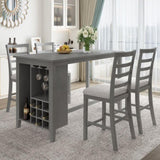 5-Piece Multi-Functional Rubber Wood Counter Height Dining Set with Padded Chairs and Integrated 9 29525346