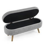 Ottoman Oval Storage Bench,Rubber Wood Legs, Gray W487P255613