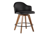 Mid-Century Counter Stool in Walnut and Black Faux Leather B202P222357