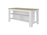 Ruso Kitchen Island, 3 Spacious open Shelves, Modern Design, White / Natural Oak B097P474317