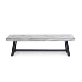 ZNTS Light Grey Sandblast Finish Acacia Wood Dining Bench with Black Rustic Metal Finish Frame 54562.00MP1SGRY