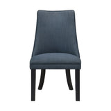 Blue Textured Fabric Upholstered Side Chairs Set of 2, Dark Walnut Finish Wooden Legs Modern Dining B011P257327