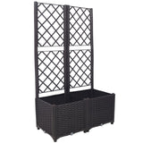 Poly Rattan Brown Trellis Raised Bed with Drainage Plug - 2 Removable Pots with Large Flower Boxes W465P187526