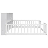 Full Floor Bed with Side Bookcase,Shelves,Guardrails,White W504142775
