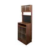 Kitchen Pantry Sideboard with 2 Sliding Striped Glass Doors, Freestanding Countertop Storage Cabinet W331P257392