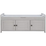 Storage Bench with 3 Shutter-shaped Doors, Shoe Bench with Removable Cushion and Hidden Storage 71735742