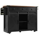 K&K 53.7" Farmhouse Kitchen Island Power Outlet, 2 Sliding Barn Door Kitchen Storage Island N707P170347B