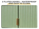 Green MDF Bathroom Wall Cabinet with Melamine Finish, Double Doors, 3 Shelves, and Slatted Design 39360107