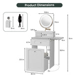 White Makeup Vanity Desk with Round Mirror and Lights, 2 in 1 Nightstand, Dressing Table with a W1706P236679