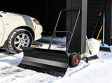 29 Inch Metal Snow Pusher with Wheels Adjustable Handle 5 Angle Blade Snow Shovel for Driveway Black 33611706