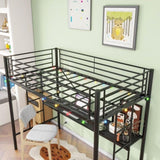 Twin Metal Loft Bed with Desk, Power Outlet and LED Lighted , Safety Guard & Ladder, No Box Spring W840P192240