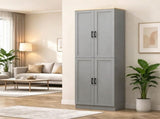 Freestanding 4-Door Kitchen Pantry Cabinet, Large Storage with Adjustable Shelves & Doors 03937826