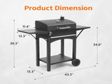 110 x 45 x 102 cm Black Cart-Style Charcoal Grill with 2 Side Tables 700&degC High-Temperature 45835967