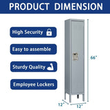 ZNTS 1 Door 66"H Metal Lockers With Lock for Employees,Storage Locker Cabinet for Home Gym Office School 46808843