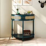 Unique Half Moon Design End with Sliding Rattan Door,Elegant Semi-circle Entryway Console W2557P264179