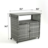 Outdoor Wicker Bar Cart, Patio Wine Serving Cart w/Wheels , Rolling Rattan Beverage Bar Counter W640P175463