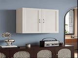 27 Inch White Shaker Double Door Wall Cabinet Solid Wood with 3 adjustable shelves Ready to Assemble T2950P366458